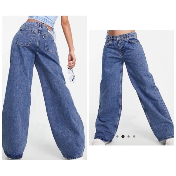 NWT Free People Ragged Baggy Skater Jeans Classic Medium Wash Rigid Denim 32 - Picture 1 of 9